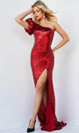 Natural Waistline Asymmetric Slit Sequined Puff Sleeves Sleeves Sheath Sheath Dress/Prom Dress with a Brush/Sweep Train