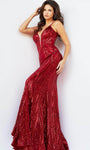 V-neck Natural Waistline Spaghetti Strap Plunging Neck Mermaid Floor Length Sequined Open-Back Sheer Back Zipper Prom Dress with a Brush/Sweep Train