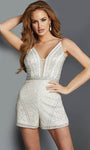 Sophisticated V-neck Embroidered Illusion Beaded Spaghetti Strap Sheath Natural Waistline Short Sheath Dress