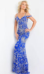 Sophisticated Natural Waistline Off the Shoulder Floor Length Beaded Fitted Sequined V Back Open-Back General Print Sheath Sheath Dress/Evening Dress