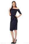 3/4 Sleeves Sheath Natural Waistline Asymmetric Above the Knee Sheath Dress/Evening Dress With Ruffles