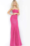 Strapless Mermaid Back Zipper Open-Back Glittering Jersey Natural Waistline Straight Neck Dress with a Brush/Sweep Train