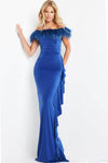Sheath Ruched Off the Shoulder Natural Waistline Sheath Dress With Ruffles
