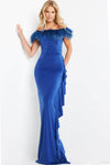 Off the Shoulder Sheath Ruched Sheath Dress With Ruffles by Jovani