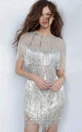 Sheath Beaded Fitted Natural Waistline Cocktail Short Jeweled Neck Sheath Dress/Party Dress