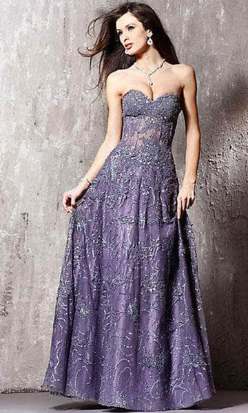 A-line Strapless Glittering Applique Sheer Floor Length Corset Natural Waistline General Print Sweetheart Prom Dress