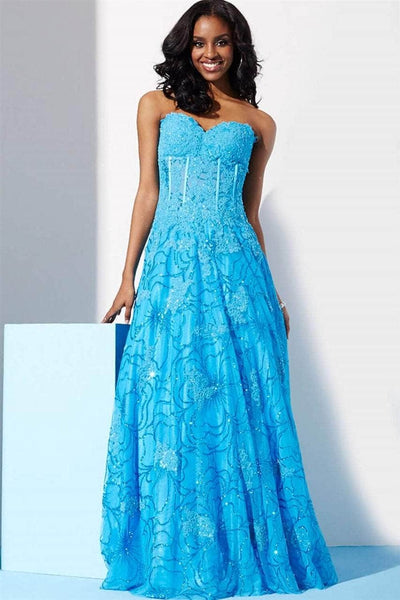 A-line Strapless Floor Length Sheer Applique Glittering General Print Sweetheart Corset Natural Waistline Prom Dress