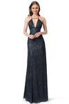 V-neck Floor Length Glittering Fitted Hidden Back Zipper Sleeveless Halter Plunging Neck Sheath Natural Waistline Sheath Dress with a Brush/Sweep Train