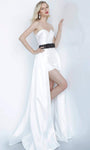 A-line Strapless High-Low-Hem Natural Waistline Back Zipper Belted Fitted Sweetheart Dress with a Brush/Sweep Train With a Bow(s)