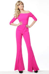 Sophisticated Back Zipper Slit Fitted Natural Waistline Off the Shoulder Crepe Jumpsuit