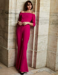 Sophisticated Back Zipper Fitted Slit Natural Waistline Crepe Off the Shoulder Jumpsuit