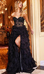 Sexy A-line Strapless Open-Back Sheer Beaded Slit Tiered Corset Natural Waistline Sweetheart Floor Length Prom Dress with a Brush/Sweep Train With Ruffles