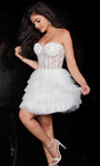 Sophisticated A-line Strapless Sweetheart Tulle Corset Natural Waistline Cocktail Short Tiered Beaded Back Zipper Dress