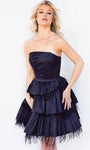 A-line Strapless Straight Neck Short Tiered Pleated Fitted Natural Waistline Prom Dress With Ruffles