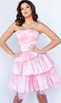 A-line Strapless Pleated Fitted Tiered Natural Waistline Short Straight Neck Prom Dress With Ruffles