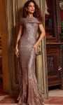 Sheath Natural Waistline Off the Shoulder Sequined Ruched Fitted Open-Back Back Zipper Sheath Dress/Evening Dress with a Brush/Sweep Train