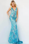V-neck Floor Length Open-Back Cutout Sheer Illusion Sequined Back Zipper Plunging Neck Sleeveless Mermaid Natural Waistline Prom Dress with a Brush/Sweep Train