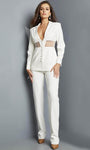 V-neck Floor Length Illusion Mesh Back Zipper Collared Plunging Neck Long Sleeves Natural Waistline Jumpsuit