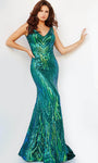 Sexy V-neck Sleeveless Spaghetti Strap Natural Waistline Sheath Mermaid Back Zipper Open-Back Beaded Sequined Sheath Dress/Evening Dress with a Brush/Sweep Train