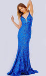 Sexy Sophisticated V-neck Plunging Neck Mermaid Sleeveless Natural Waistline Illusion Sequined Prom Dress with a Brush/Sweep Train