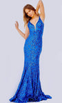 Sexy Sophisticated V-neck Sleeveless Plunging Neck Mermaid Illusion Sequined Natural Waistline Prom Dress with a Brush/Sweep Train