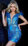 V-neck Plunging Neck Natural Waistline Sequined Open-Back Back Zipper V Back Illusion Sheath Cocktail Short Sleeveless Sheath Dress