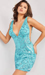 Sexy V-neck Plunging Neck Sheath Fall Sleeveless Goddess Back Zipper Fitted Open-Back Sheer V Back Sequined Natural Waistline Cocktail Short Sheath Dress