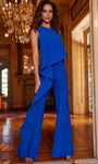 Natural Waistline Crepe Back Zipper Draped Jeweled Neck Sleeveless Floor Length Evening Dress/Jumpsuit With Ruffles