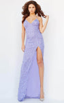 Sexy V-neck Spaghetti Strap Natural Waistline Sheath Lace-Up Sequined Beaded Open-Back Slit Sheath Dress/Prom Dress with a Brush/Sweep Train