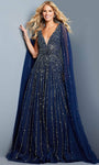 A-line V-neck Natural Waistline Fall Beaded Back Zipper V Back Sheer Floor Length Evening Dress