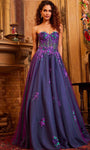 Strapless Floral Lace Prom Gown