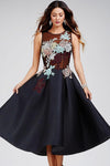 A-line Sheer Vintage Applique Illusion Floral Print Sleeveless Dress by Jovani