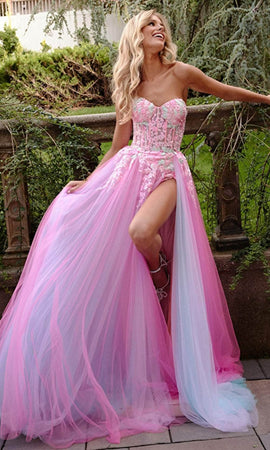 Jovani Strapless Appliqued Prom Dress