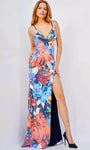 V-neck Floral Print Summer Fitted Sequined Slit Open-Back Floor Length Sleeveless Spaghetti Strap Sheath Natural Waistline Sheath Dress