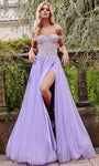 A-line Sweetheart Floor Length Sheer Beaded Slit Crystal Back Zipper Tulle Corset Natural Waistline Off the Shoulder Dress With Rhinestones