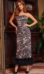 Strapless Natural Waistline Sheath Slit Sequined Open-Back Animal Print Straight Neck Tea Length Sheath Dress/Evening Dress