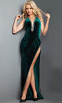 Sheath Velvet Beaded Slit Open-Back Halter Plunging Neck Natural Waistline Sheath Dress/Prom Dress with a Brush/Sweep Train With Rhinestones