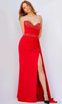 Sophisticated Strapless Sweetheart Slit Back Zipper Draped Beaded Sheath Sleeveless Natural Waistline Sheath Dress/Prom Dress with a Brush/Sweep Train With a Sash