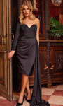 Sophisticated Long Sleeves One Shoulder Sheath Fitted Slit Beaded Draped Pleated Open-Back Cocktail Above the Knee Empire Waistline Sweetheart Sheath Dress/Party Dress with a Brush/Sweep Train