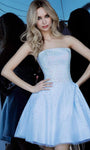 A-line Strapless Straight Neck Tulle Open-Back Jeweled Pocketed Beaded Back Zipper Natural Waistline Short Dress