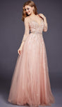 A-line V-neck Plunging Neck Sweetheart Tulle Sequined Illusion Wrap Sheer Dress with a Brush/Sweep Train by Jovani