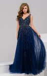 A-line V-neck Tulle Floor Length Sweetheart Natural Waistline Sequined Sheer Beaded Illusion Sleeveless Dress with a Brush/Sweep Train