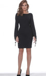 Long Sleeves Natural Waistline Sheath Fitted Back Zipper Bateau Neck Cocktail Above the Knee Sheath Dress