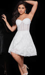 A-line Strapless Sweetheart Floral Print Short Elasticized Corset Natural Waistline Back Zipper Beaded Sheer Sequined Homecoming Dress