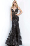Sophisticated V-neck Mermaid Plunging Neck Corset Natural Waistline Spaghetti Strap Open-Back Mesh Illusion Sequined Wrap Back Zipper Prom Dress with a Brush/Sweep Train