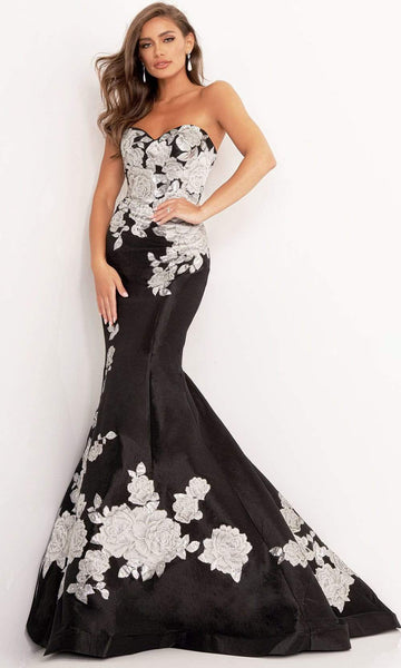 Strapless Natural Waistline Sweetheart Floral Print Floor Length Back Zipper Fitted Open-Back Wrap Mermaid Evening Dress with a Brush/Sweep Train