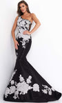 Sophisticated Floor Length Floral Print Mermaid Natural Waistline One Shoulder Open-Back Back Zipper Fitted Asymmetric Evening Dress with a Brush/Sweep Train