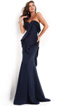 Sophisticated Strapless Fit-and-Flare Mermaid Natural Waistline Fitted Hidden Back Zipper Peplum Sweetheart Floor Length Evening Dress with a Brush/Sweep Train