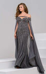 Floor Length Off the Shoulder Sweetheart Natural Waistline Sheath Sheer Back Beaded Goddess Fitted Cutout Sheath Dress