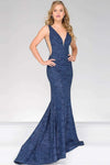 V-neck Back Zipper Glittering Illusion Open-Back Natural Waistline Plunging Neck Prom Dress with a Brush/Sweep Train